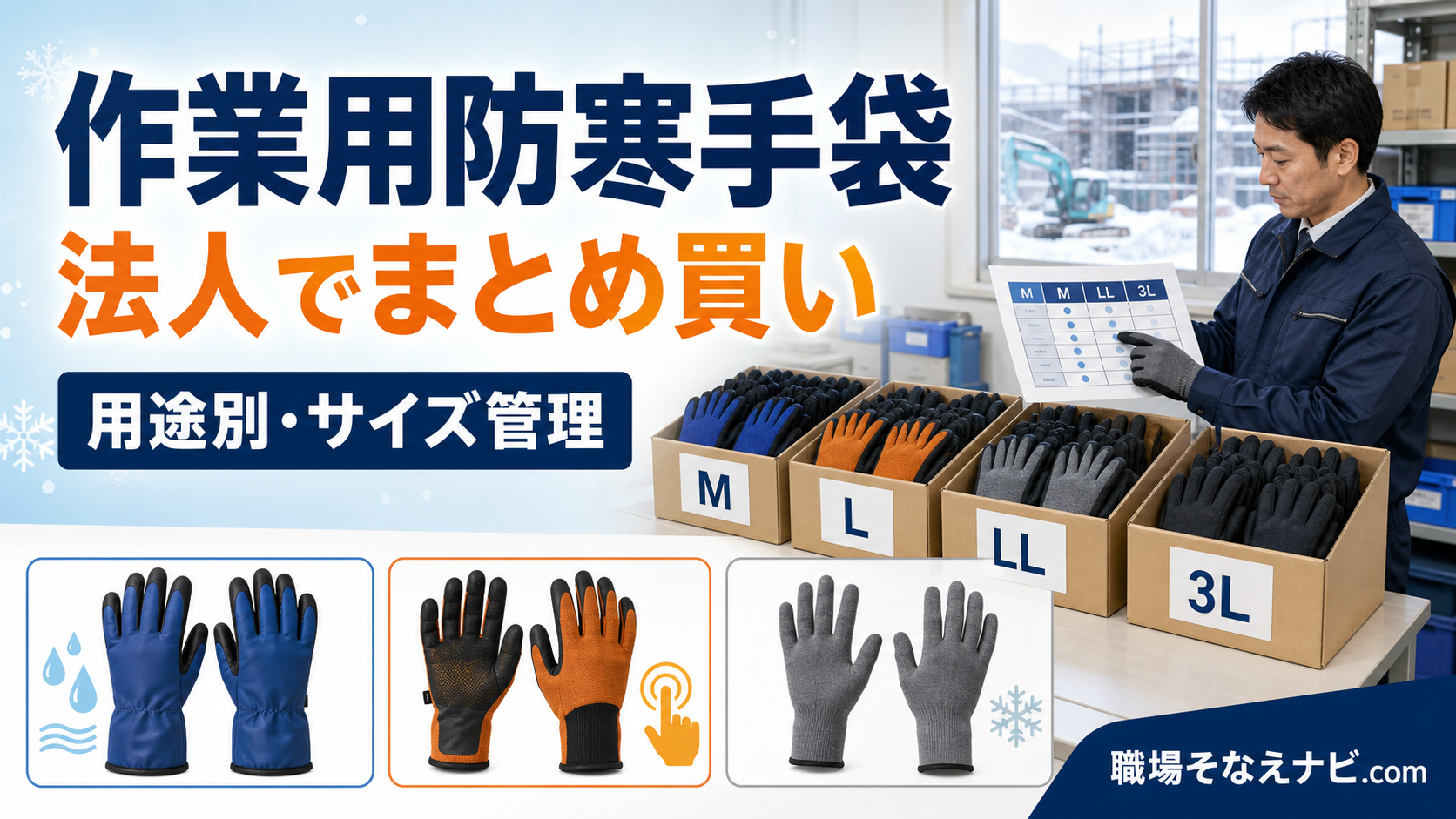 作業用防寒手袋を法人でまとめ買いする（M・L・LL・3Lのサイズ別管理と用途別3タイプ）